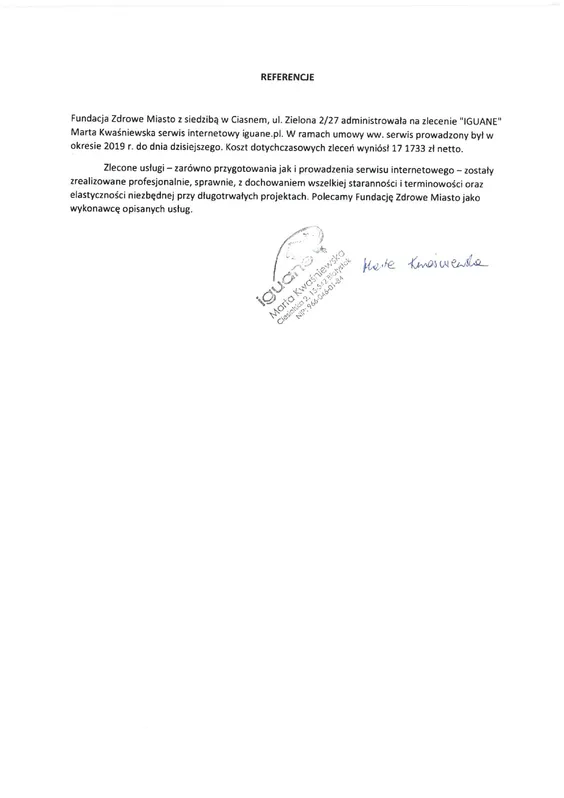 Scan de la lettre de recommandation — IGUANE — Marta Kwaśniewska