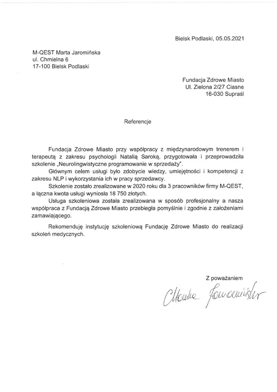 Scan de la lettre de recommandation — M-QEST